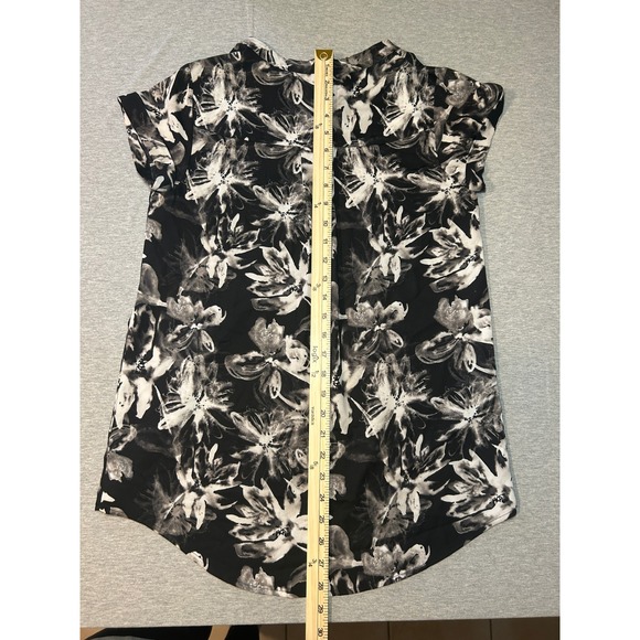 Simply Vera Vera Wang Womens Black White Floral Print Short Sleeve V Neck Top XS - Picture 8 of 9